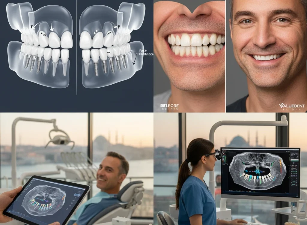 diagram showing the all on 4 implant technique vs all on 6 placement.