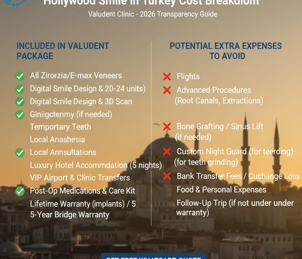 Dental-Cost-Transparency-Istanbul detailed hollywood smile in turkey cost breakdown at valuedent clinic.