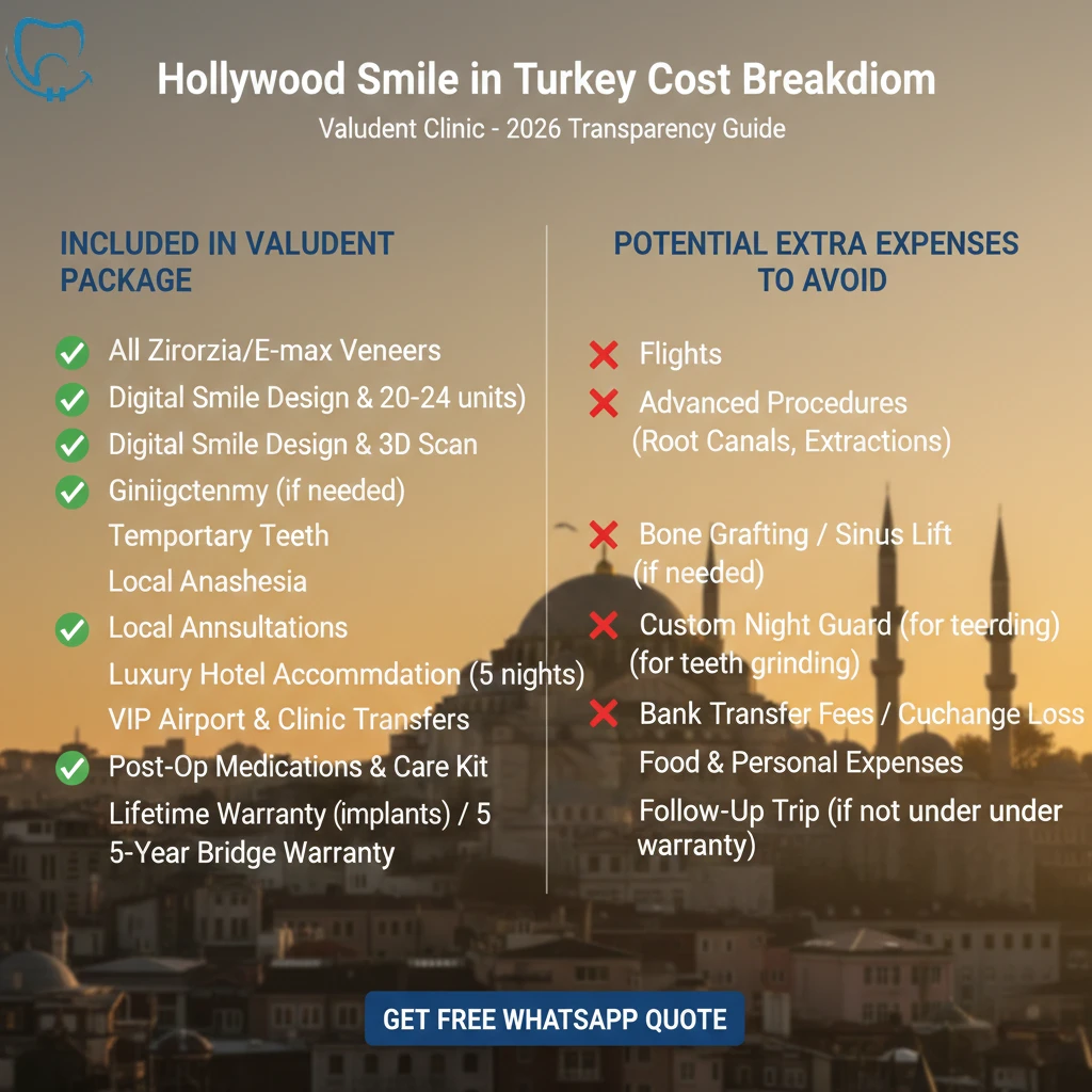 detailed hollywood smile in turkey cost breakdown at valuedent clinic.
