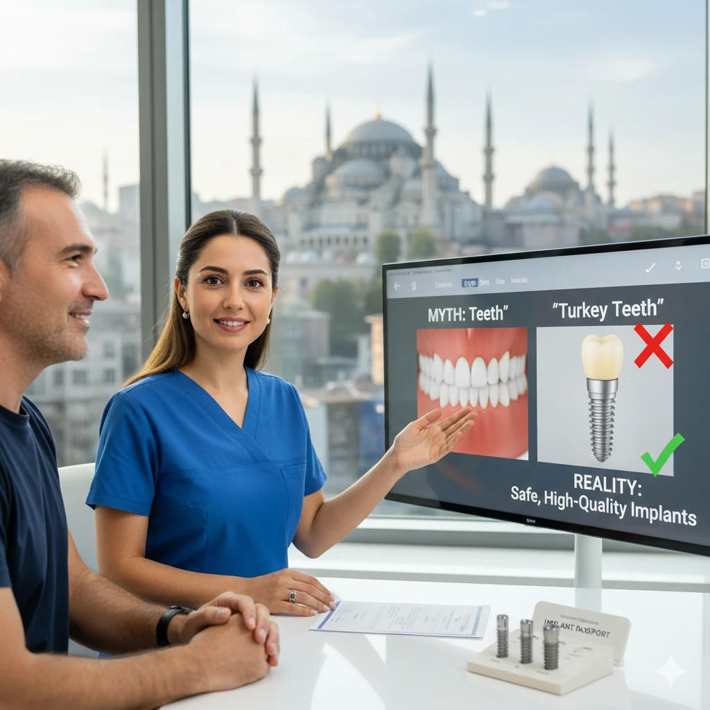 specialist explaining the dental implants in turkey process to a patient.